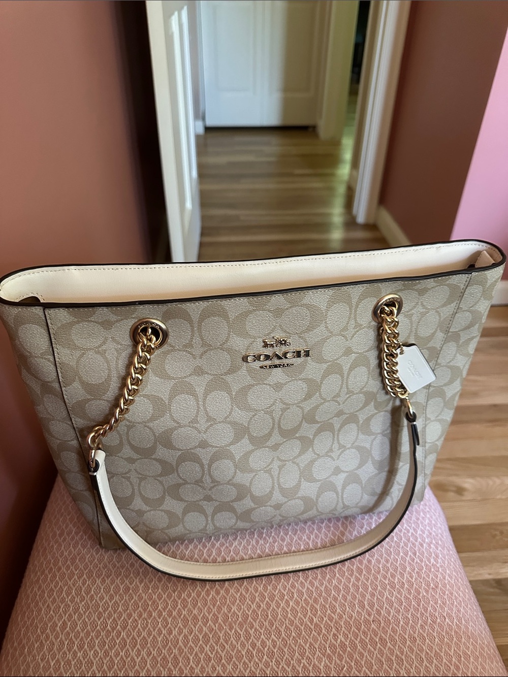 Coach Signature Canvas Tote in Chalk/Beige with Gold Hardware